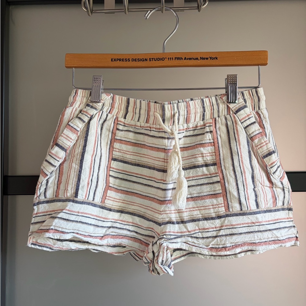 Striped Drawstring Women’s Shorts - Cream Multi